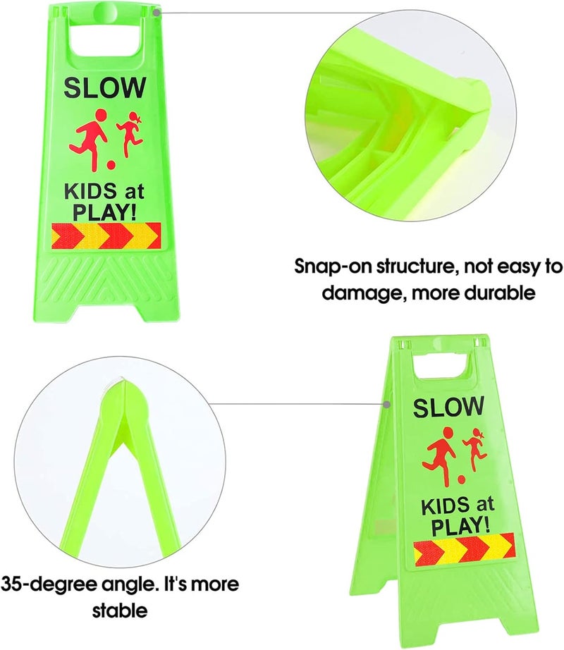StrLon Slow Kids at Play Signs for Street, Double-Sided Text and Graphics with Reflective Tape, Children at Play Safety Sign for Neighborhoods Schools Park Sidewalk Driveway (2-Pack Green) - Image 3